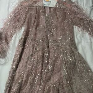 Elegant Pink Feathered Gown